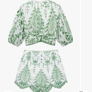 ZARA GREEN AND WHITE EMBROIDERED SET NEW WITH TAGS SIZE XS